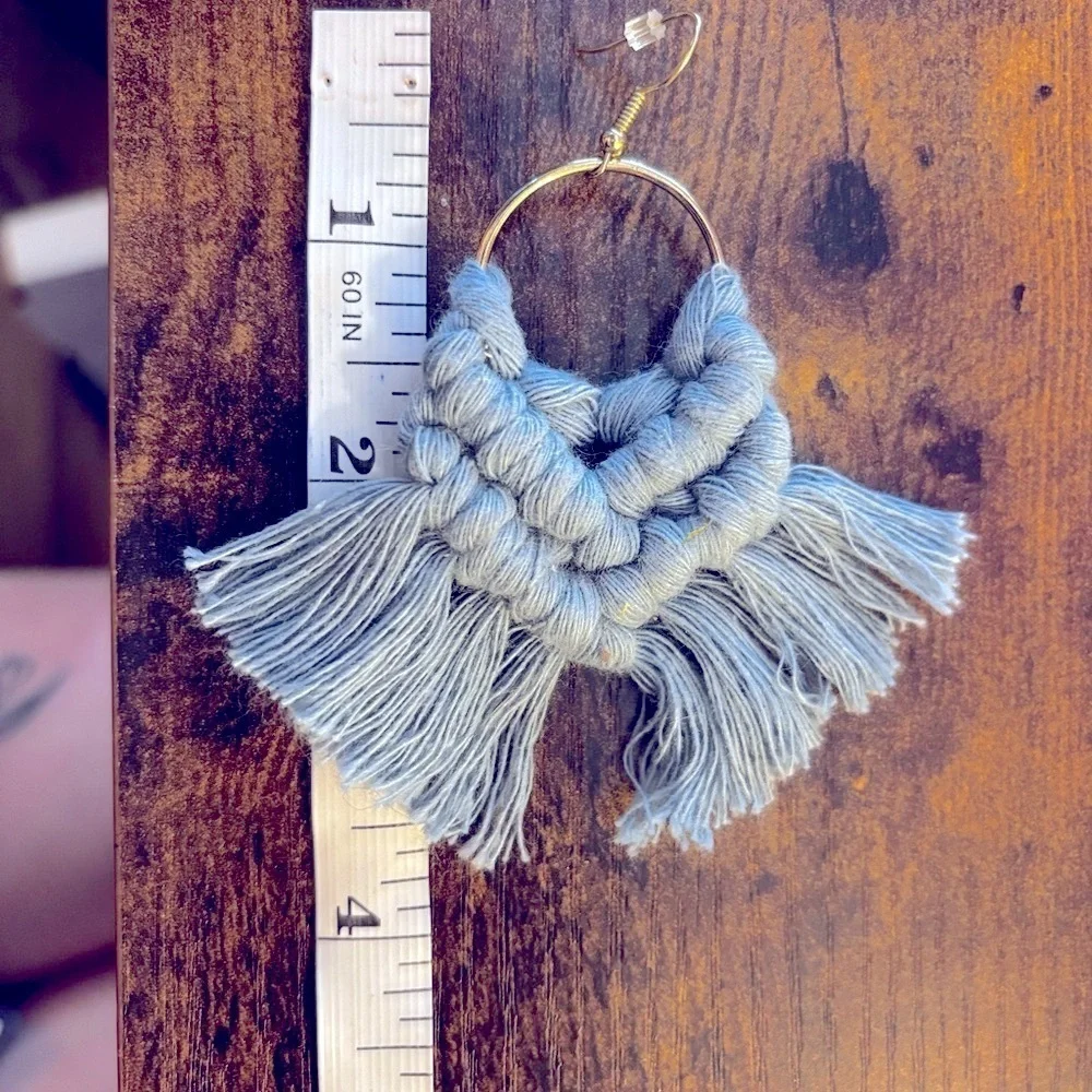Chic Blue Macramé Tassel Hoop Earrings
